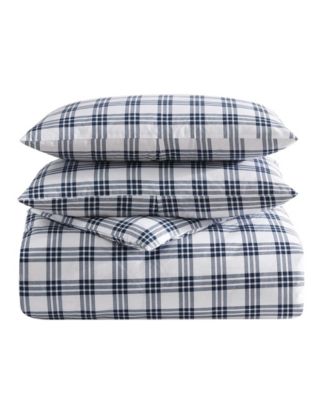 Eddie Bauer Basic Plaid Cotton Percale Duvet Cover Sets In Dusted Indigo