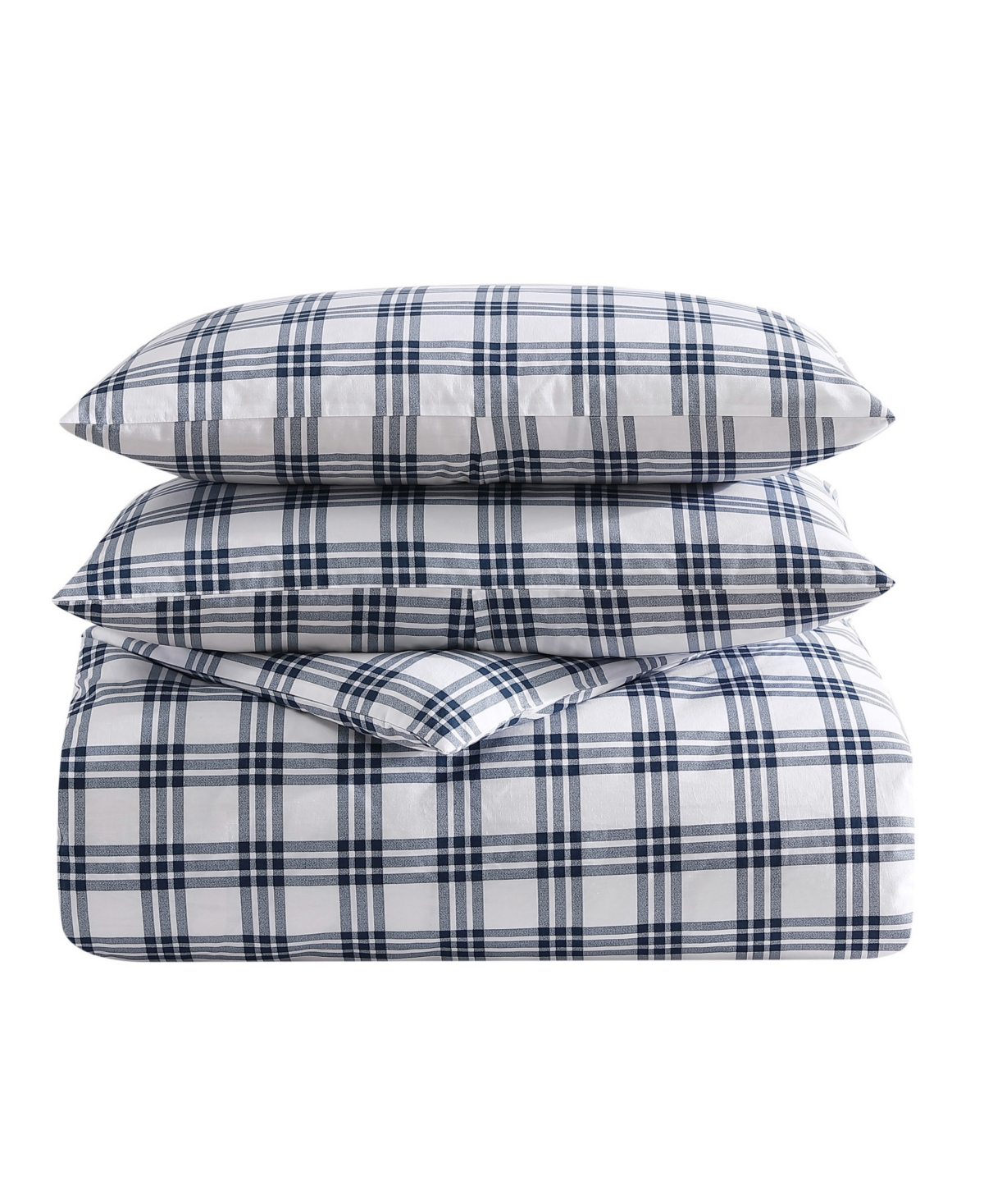Eddie Bauer Basic Plaid Cotton Percale 3 Piece Duvet Cover Set, King In Dusted Indigo