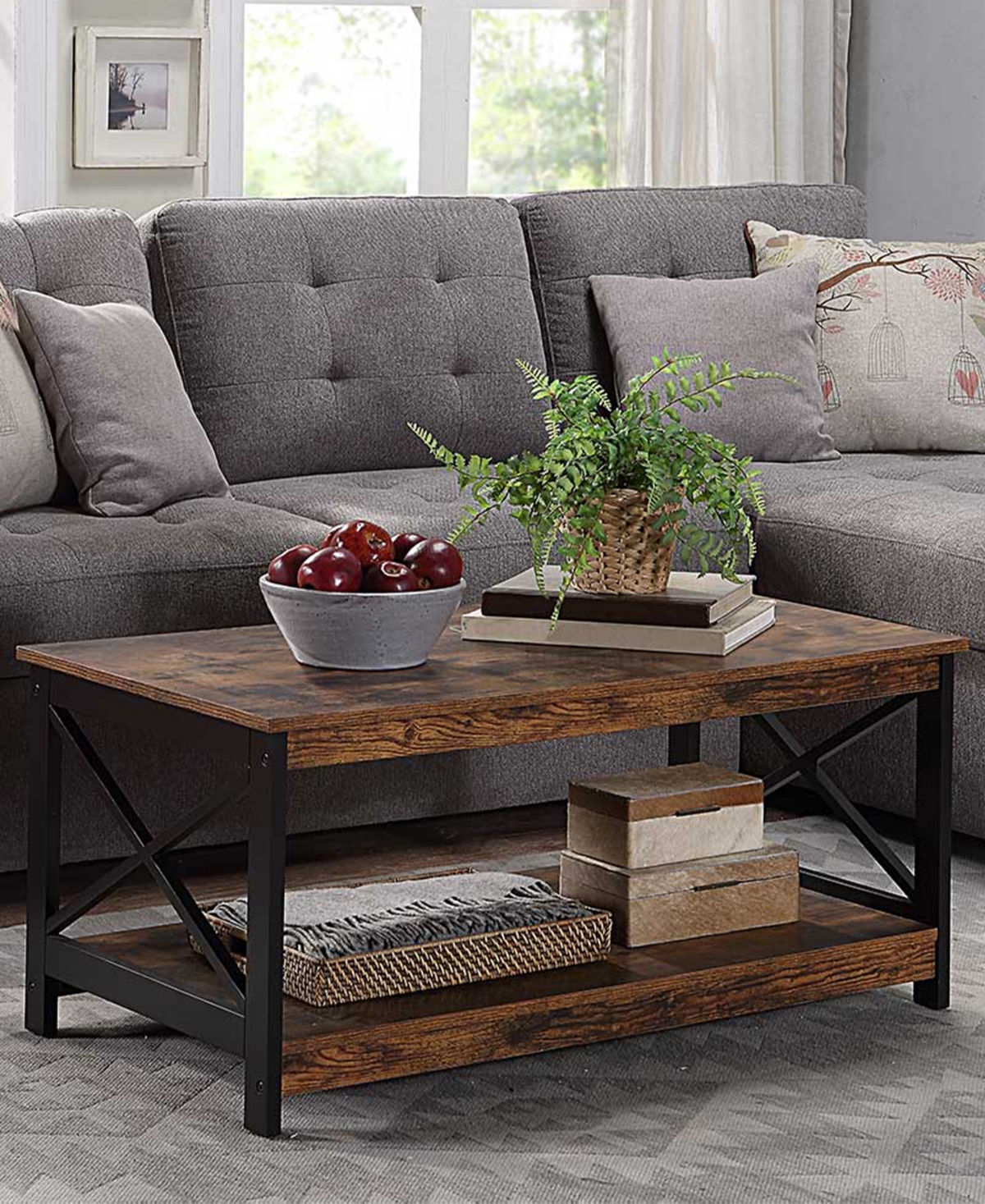 Convenience Concepts Medium-Density Fiberboard Oxford Coffee Table with Shelf - Black