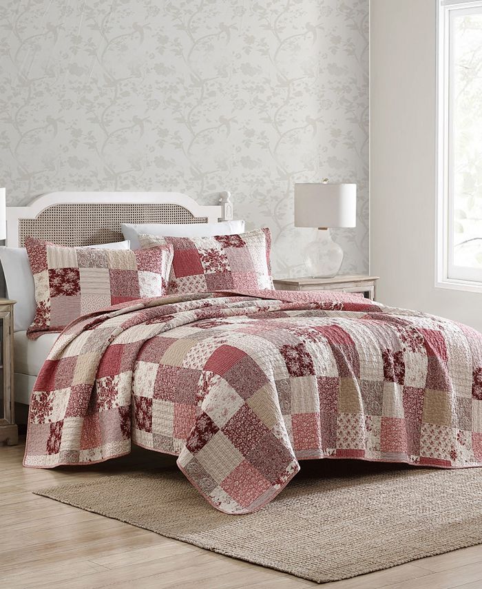 Laura Ashley Celina Patchwork Cotton Reversible 3Piece Quilt Set, Full