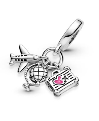 Sterling Silver Airplane, Globe Suitcase Dangle Charm
