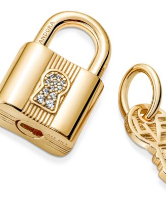 Cubic Zirconia Padlock Key Dangle Charm