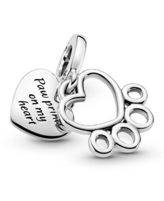 Sterling Silver Hearts Paw Print Dangle Charm