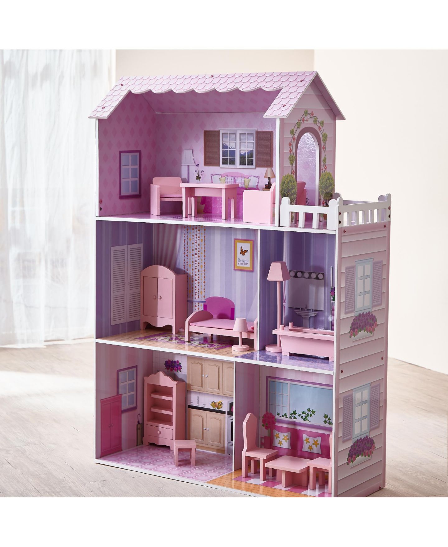Деревянный 3-этажный кукольный дом Olivia's Little World Tiffany, 13 предметов мебели — фото 4
