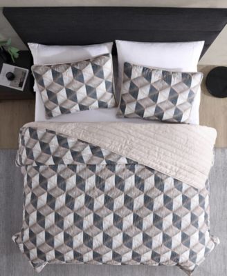 Gridwork Reversible 3 Piece Quilt Set, King
