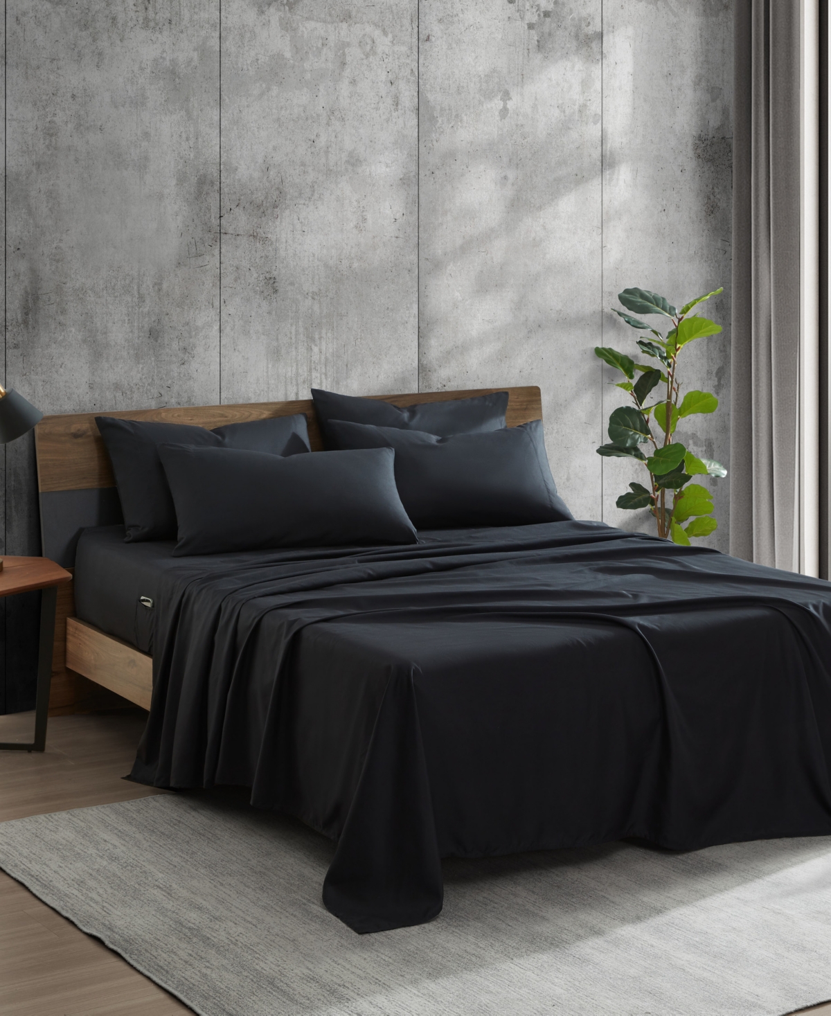 Kenneth Cole New York Solution Solid Microfiber 4 Piece Sheet Set, Twin In Black