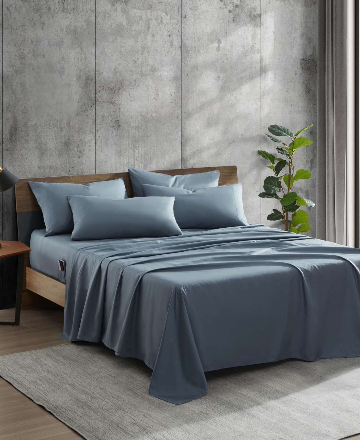 Kenneth Cole New York Solution Solid Microfiber 4 Piece Sheet Set, Twin In Denim Blue
