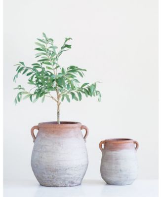 Large Orange Whitewashed Terracotta Urn