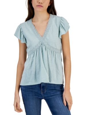 Self Esteem - Juniors' Flutter-Sleeve V-Neck Top