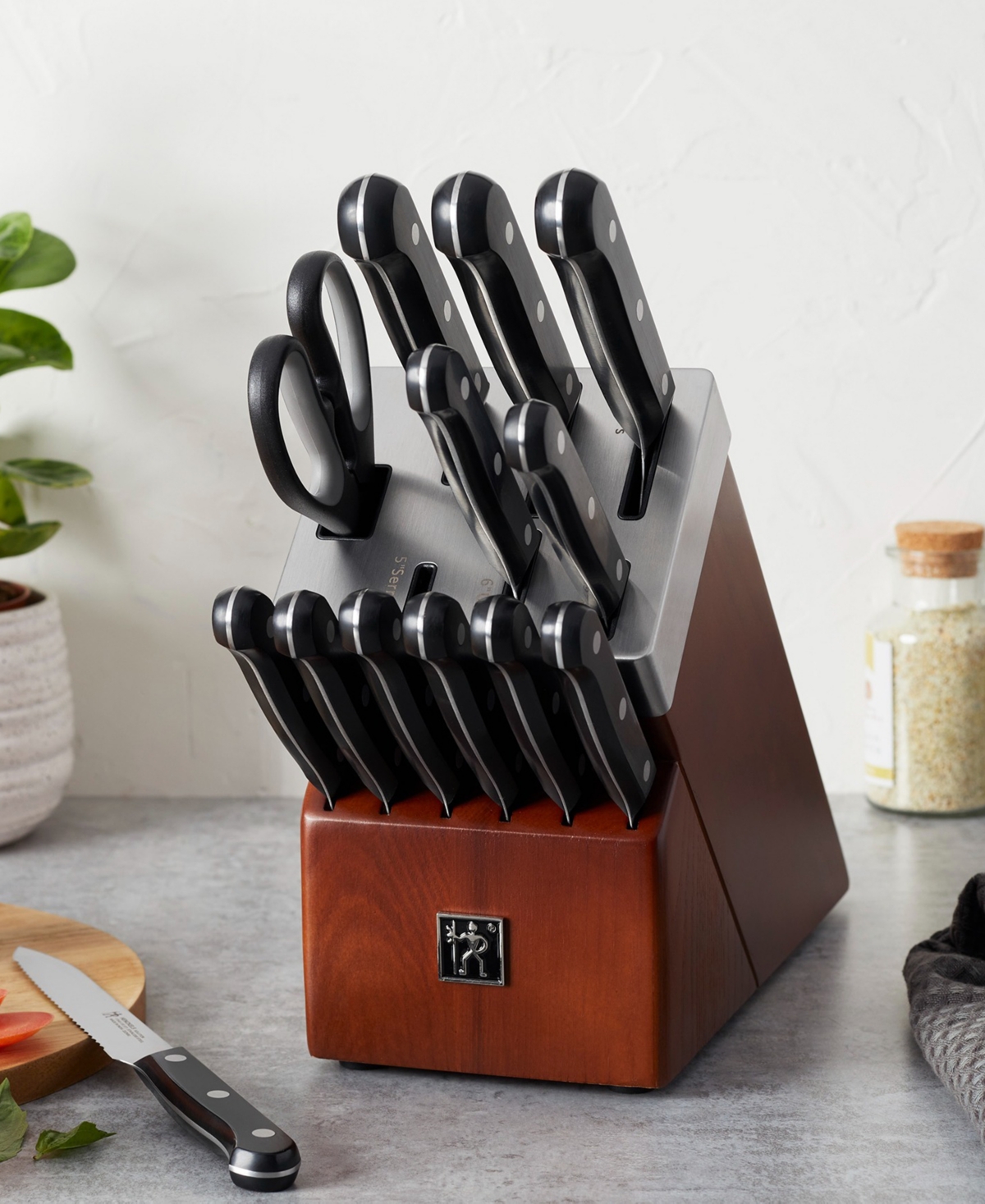 Shop J.a. Henckels Solution 14-piece Self-sharpening Knife Block Set In Brown