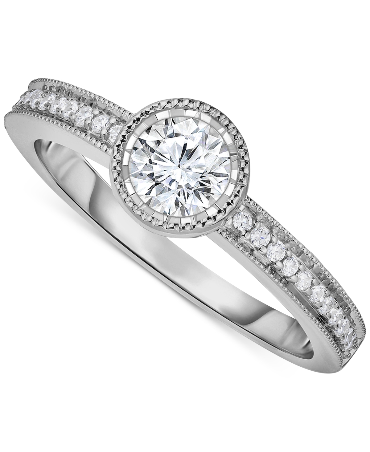 MACY'S DIAMOND BEZEL MILGRAIN ENGAGEMENT RING (5/8 CT. T.W.) IN 14K WHITE GOLD 