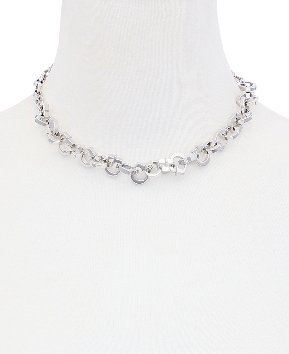 Shop Guess Silver-tone Alternating G Link Collar Necklace, 16" + 2" Extender