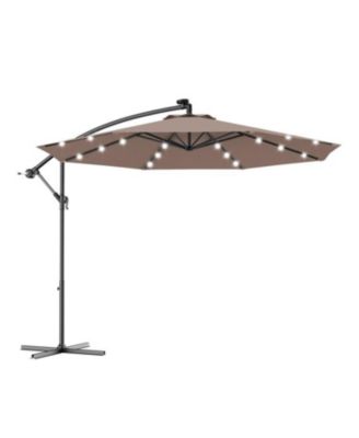 10 ft Patio Hanging Solar LED Umbrella Sun Shade with Cross Base