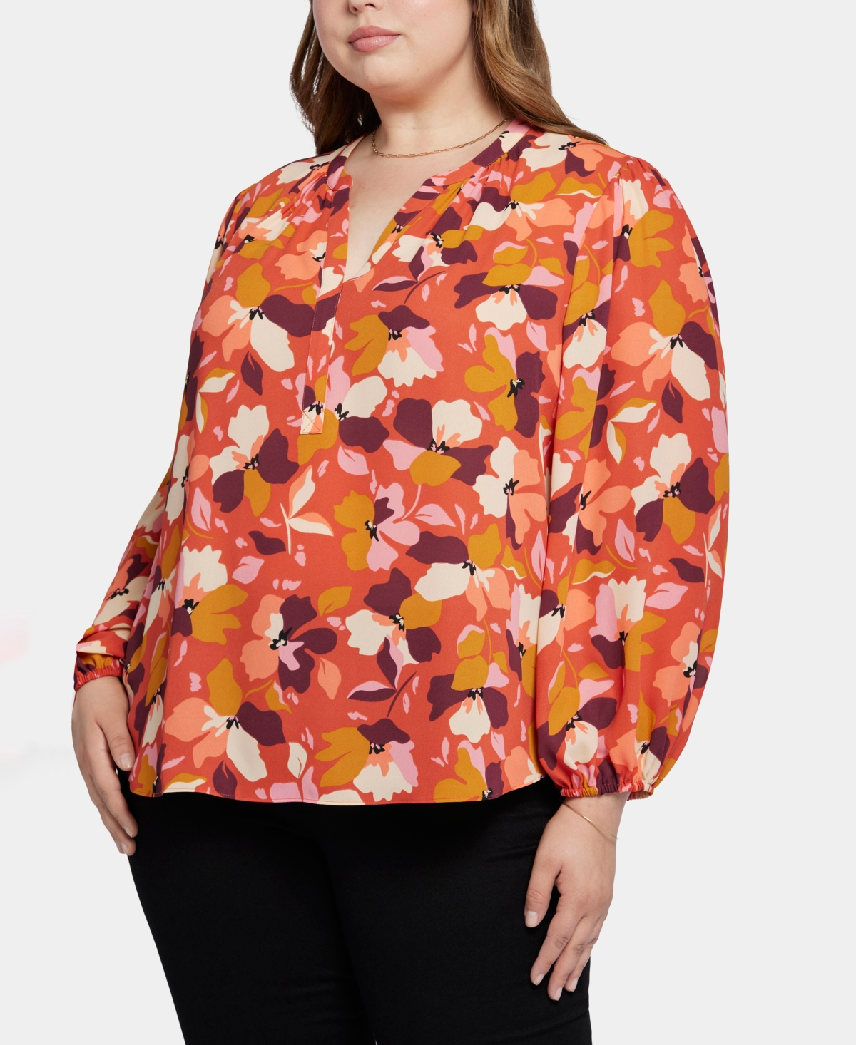 Nydj Plus Size Puff Sleeve Popover Top