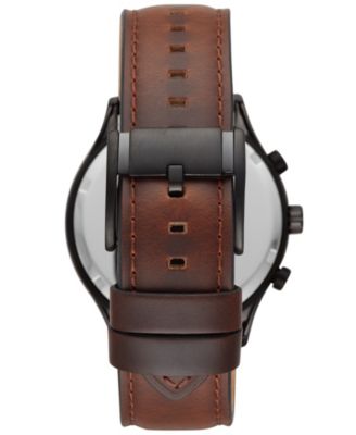 Men's Fenmore Multifunction Black-Tone Brown Leather Watch, 44mm