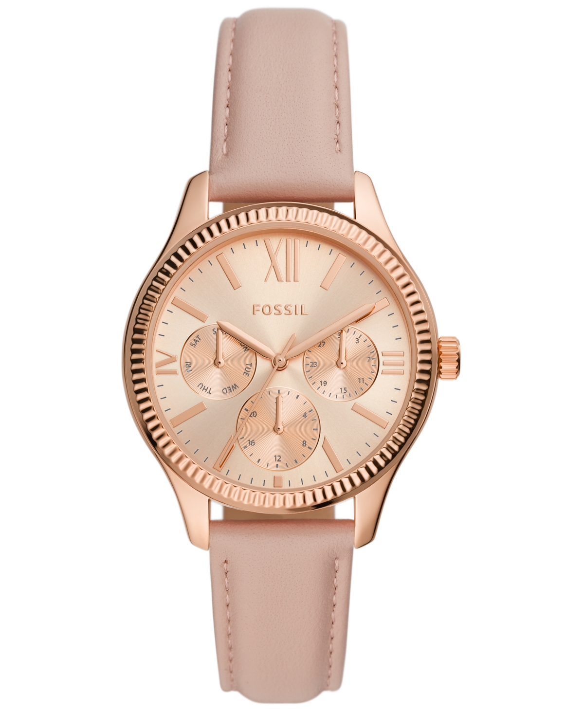 Shop Fossil Women's Rye Multifunction Rose Gold-tone Nude Leather Watch, 36mm