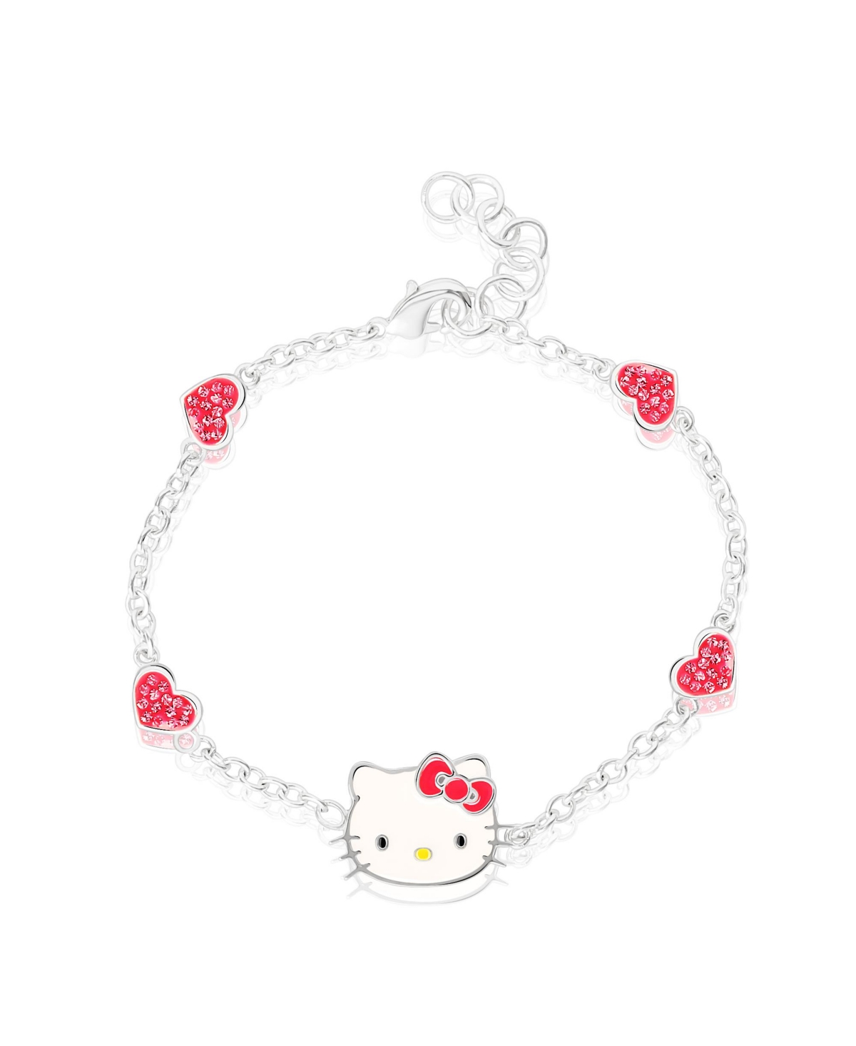 Sanrio Officially Licensed Authentic Silver Plated Bracelet with Stationed Crystals - 6.5 + 1" - Hearts