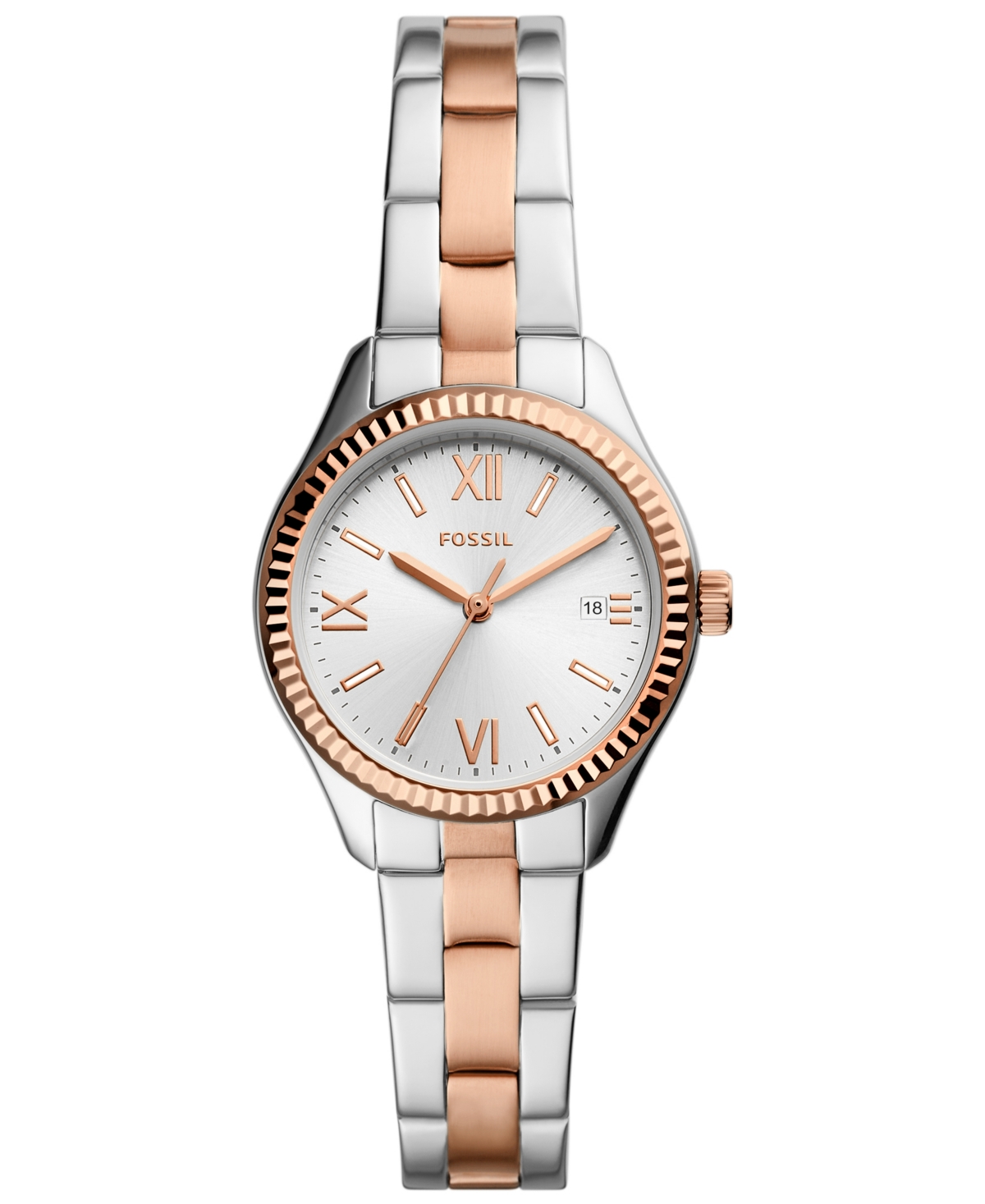 Fossil Women's Rye Three-hand Date Two-tone Stainless Steel Watch, 30mm