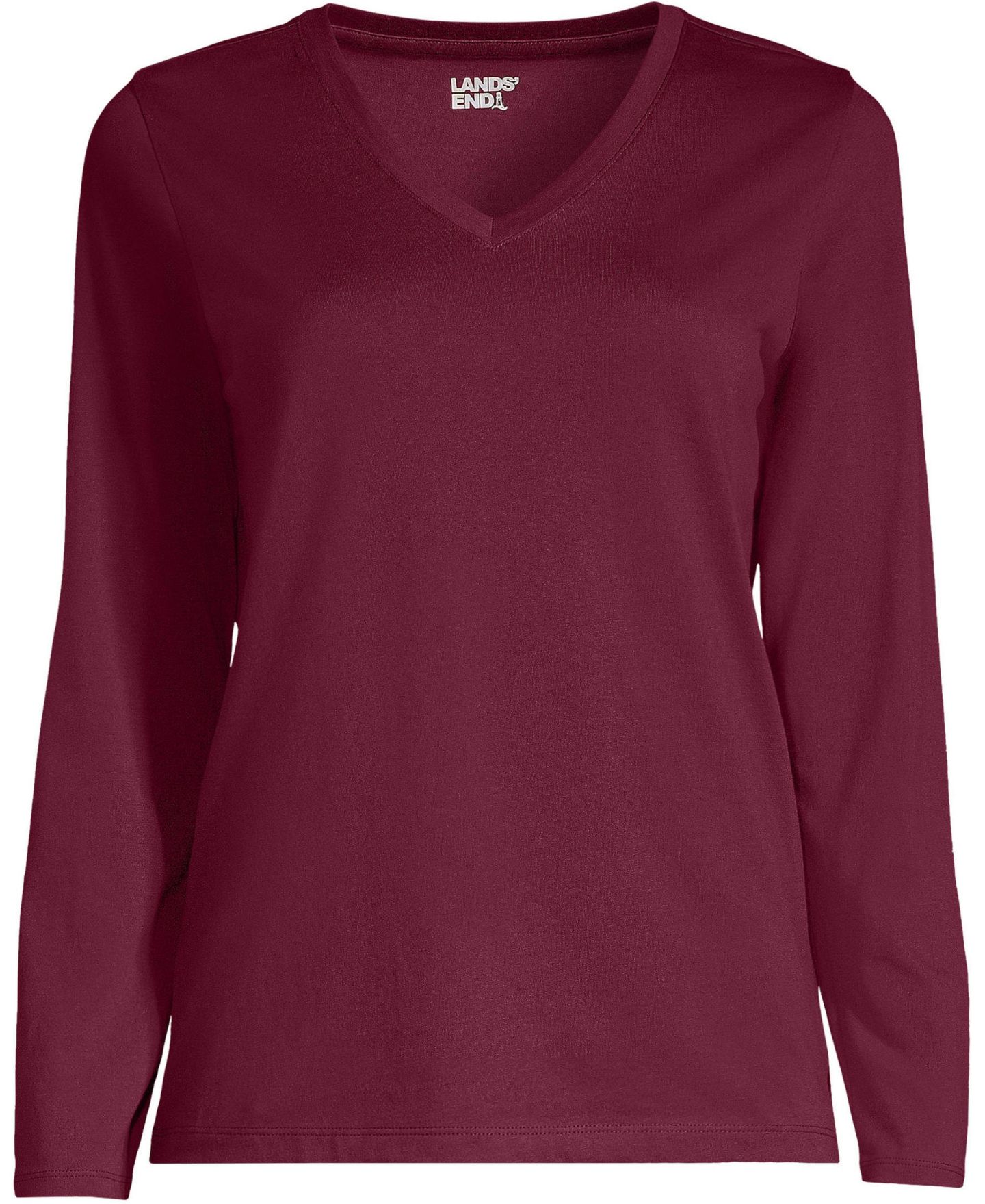 Женская футболка Lands' End Supima Cotton Long Sleeve V-Neck, цвет: Насыщенный бордовый — фото 4
