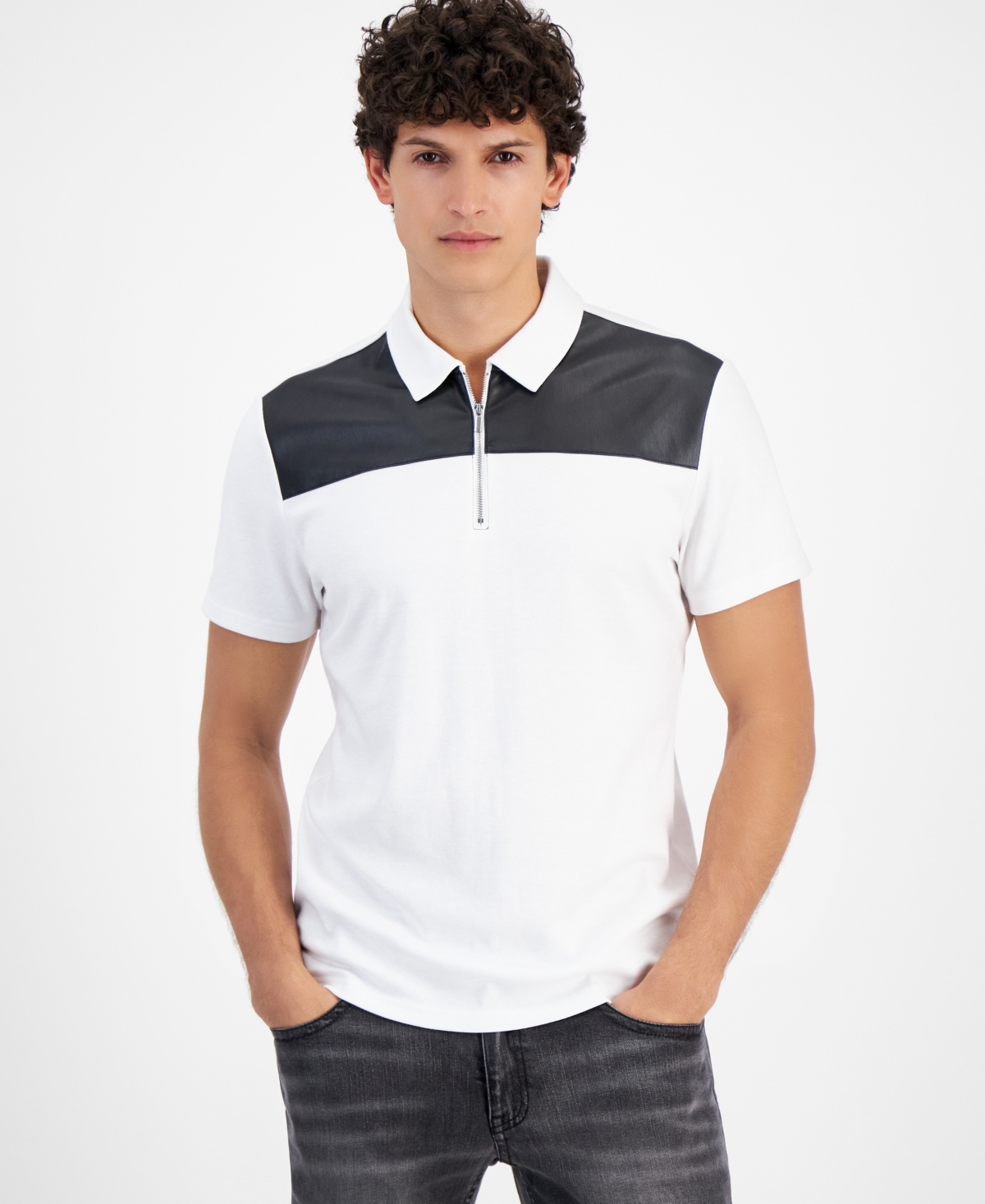 Inc International Concepts Inc Men's Regular-fit Colorblocked Polo Shirt, Created For Macy's In Bright White