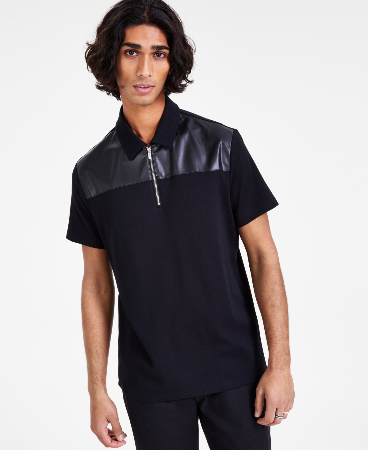 Inc International Concepts Inc Men's Regular-fit Colorblocked Polo Shirt, Created For Macy's In Deep Black