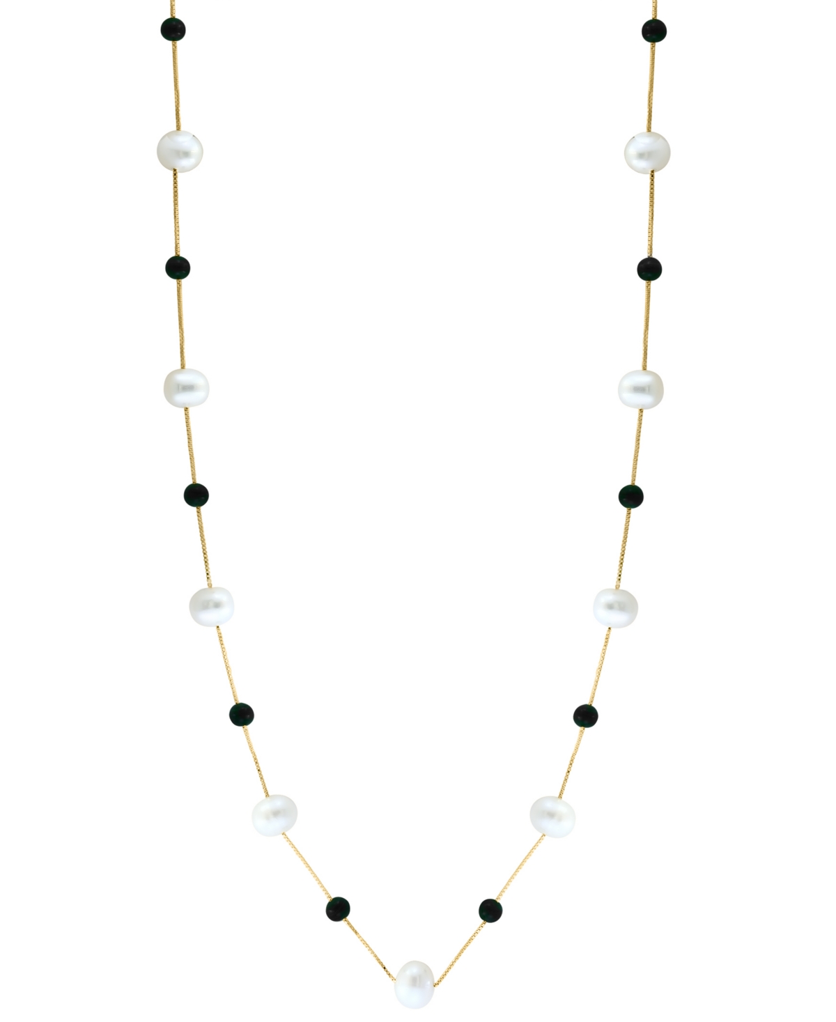 Effy Collection Effy Freshwater Pearl (6-1/2mm), And Onyx 18" Collar Necklace In 14k Gold