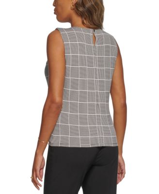 Printed Pleat-Neck Blouse, Regular and Petite Sizes