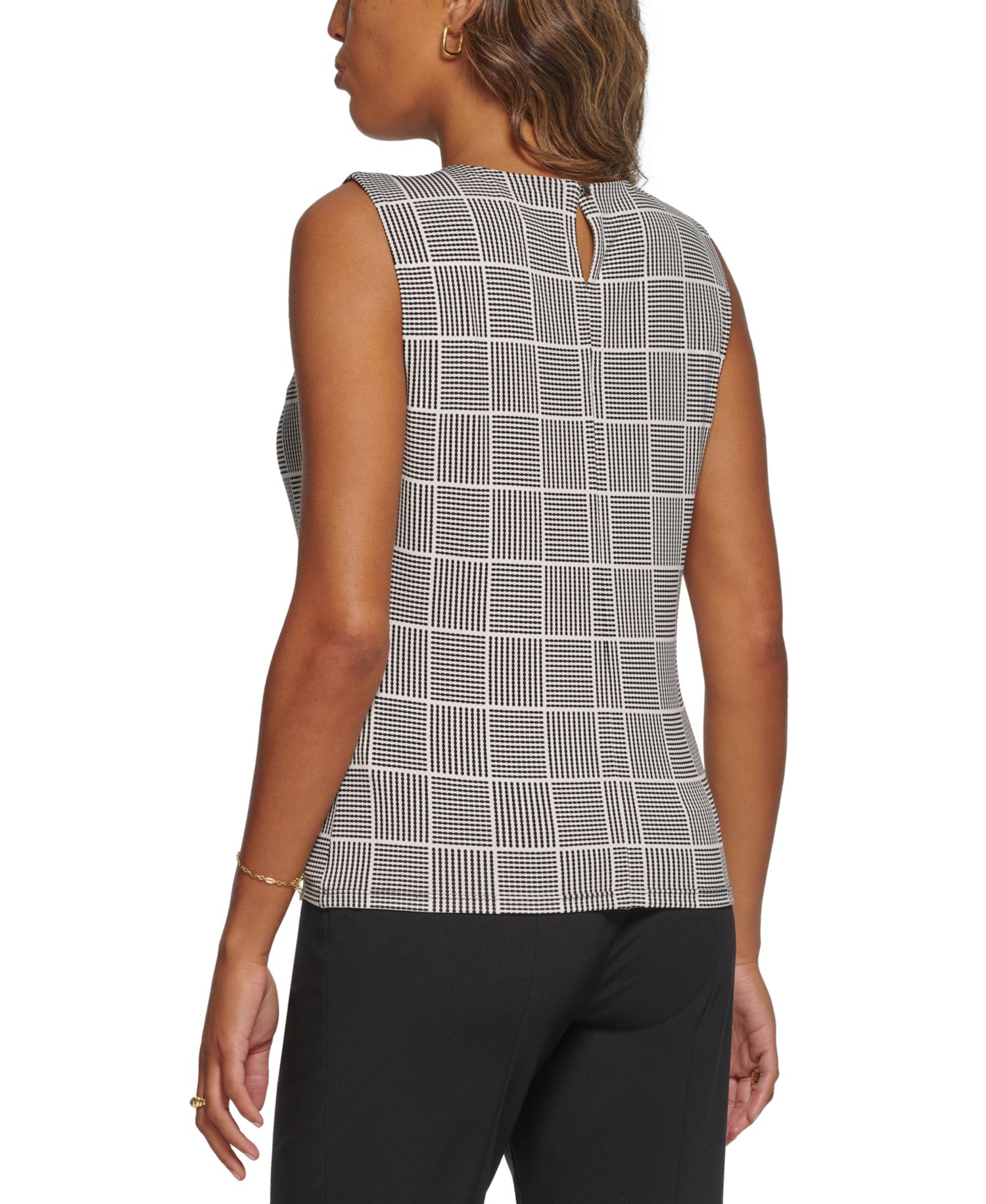 Printed Pleat-Neck Blouse
