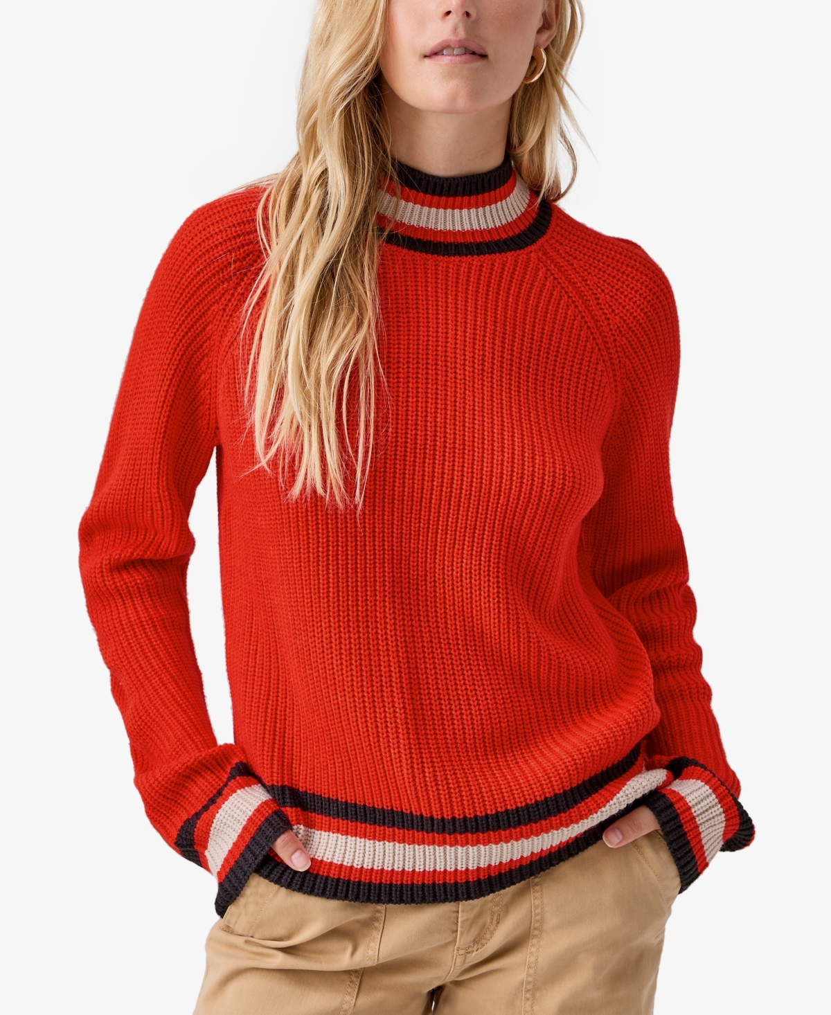Women's Sporty Stripe Long-Sleeve Sweater - Red Multi