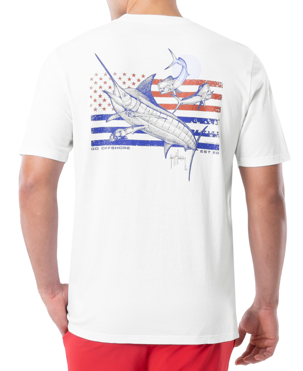 Guy Harvey Men's Go Offshore Stars & Stripes Logo Graphic T-shirt In Bright White