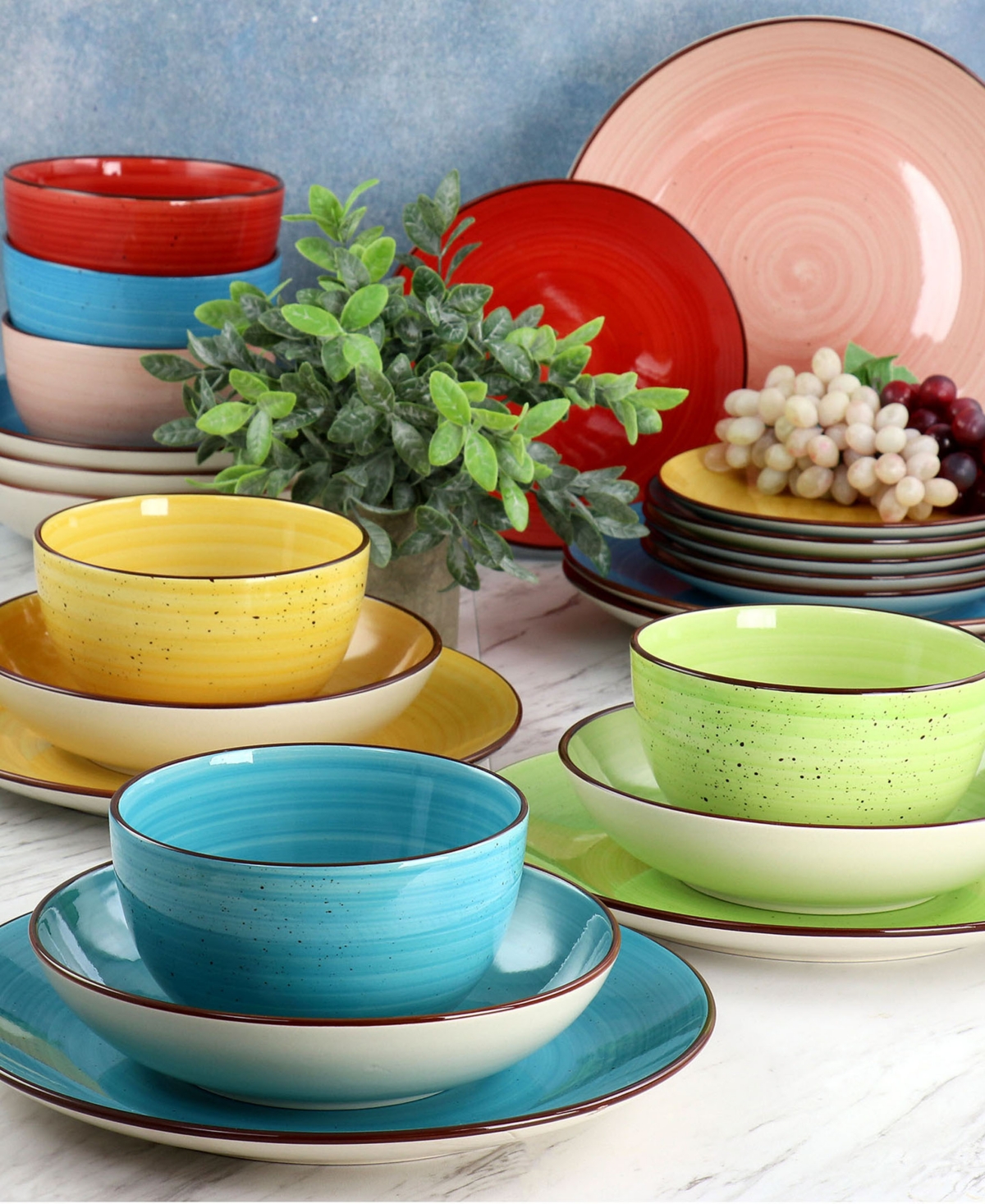 Elama Sebastian 24 Piece Double Bowl Stoneware Dinnerware Set, Service For 6 In Multi