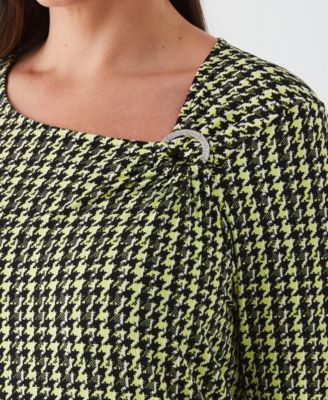 Plus Size Houndstooth Print Asymmetric Neck Long Sleeve Top