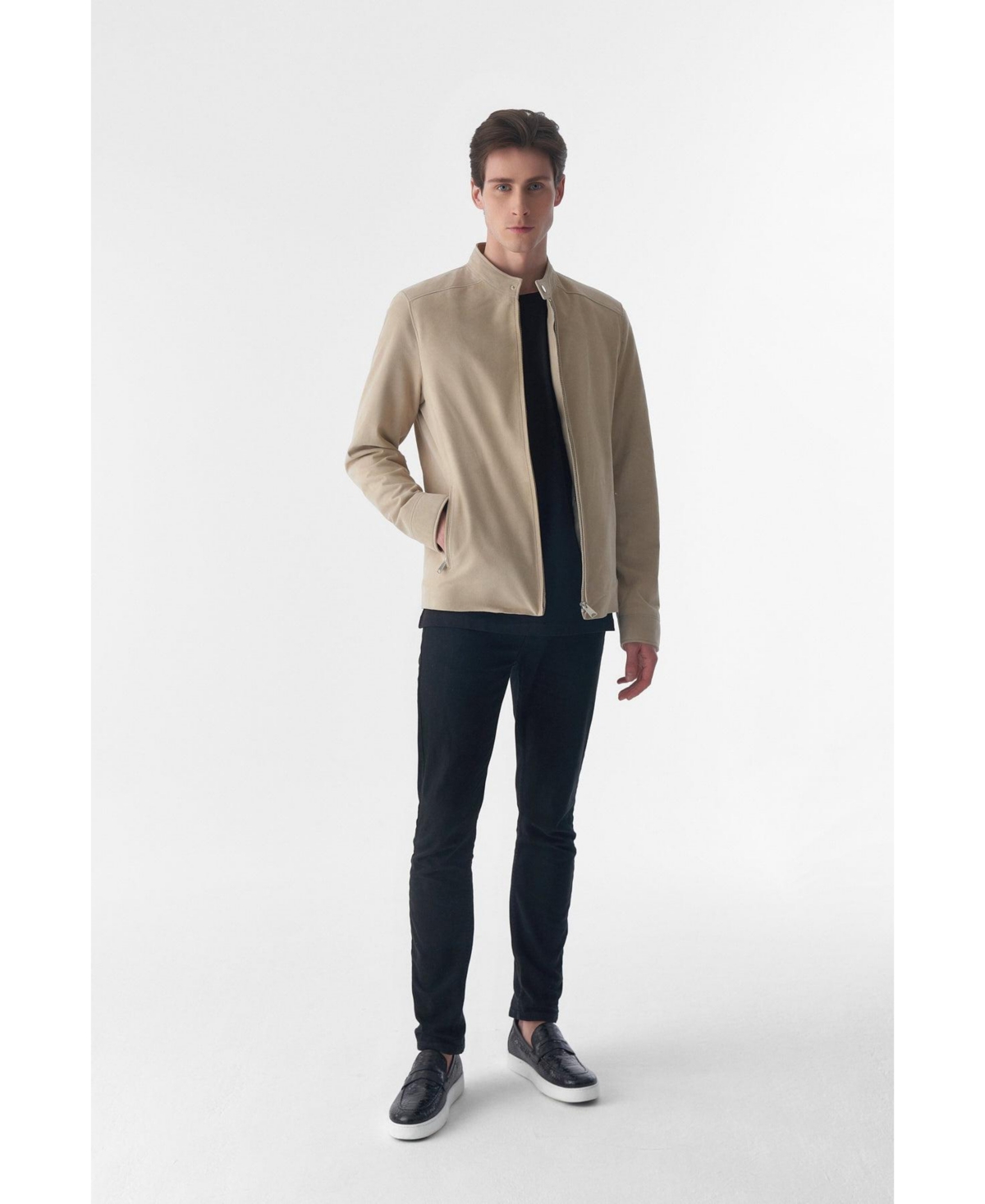Furniq Uk Men's Genuine Leather Casual Jacket,- Beige