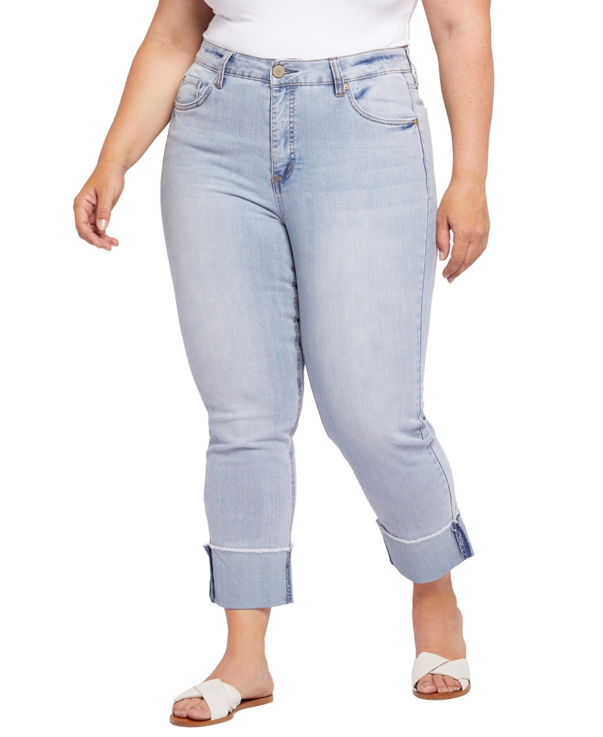 Seven7 Plus Size High Rise Slim Straight Cuff Jeans