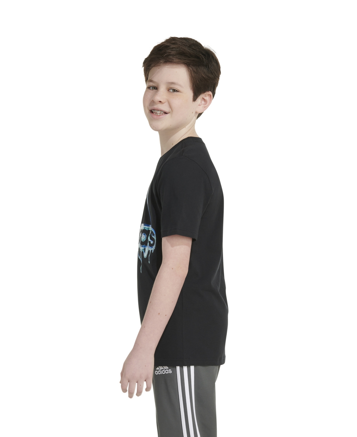 adidas Big Boys Short Sleeve Slime Logo T-shirt - Black with Multicolor