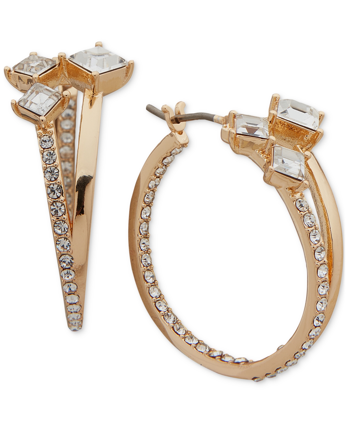 Karl Lagerfeld Paris Small Crystal Split-hoop Earrings, 0.87" In Gold