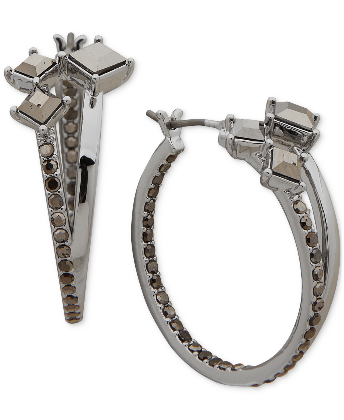 Karl Lagerfeld Paris Small Crystal Split-hoop Earrings, 0.87" In Silver