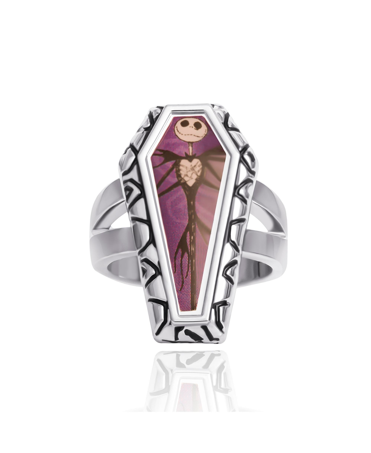 The Nightmare Before Christmas Womens Jack Skellington Coffin-Shaped Ring - Size 7 - Purple, silver tone