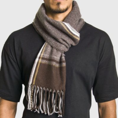 Men's Scarf Soft Knit Winter Scarves Plaid Striped or Solid Neck Covering Long Warm Stylish