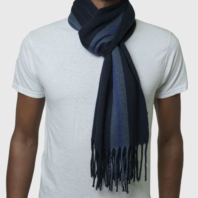 Men's Scarf Soft Knit Winter Scarves Plaid Striped or Solid Neck Covering Long Warm Stylish