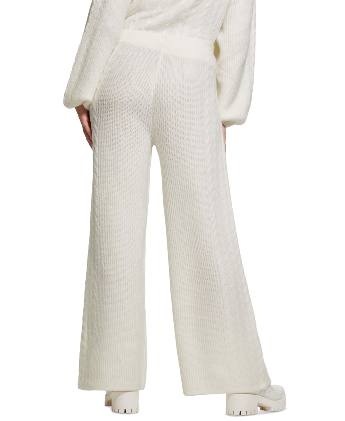 Shop Guess Women's Rylie Cable-knit Wide-leg Pants In Dove White