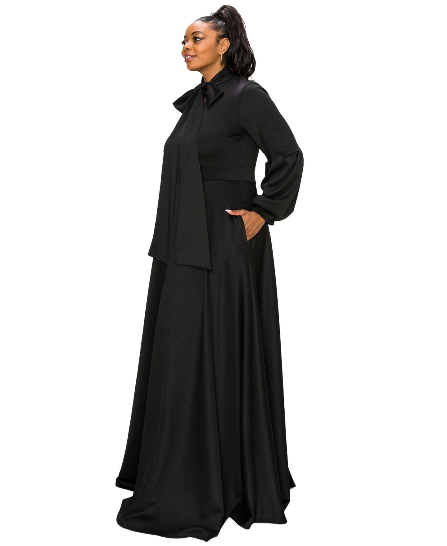 Женское платье L I V D Plus Size Bella Donna Dress with Ribbon and Bishop Sleeves, цвет: Чёрный — фото 2