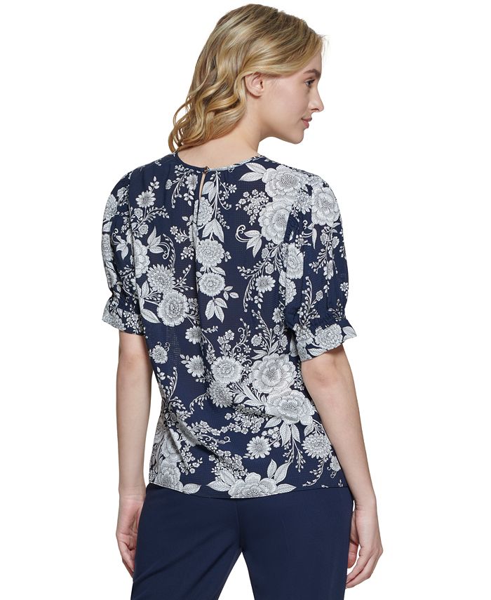 Tommy Hilfiger Women's Floral Button-Up Collared Blouse Pink Size Small
