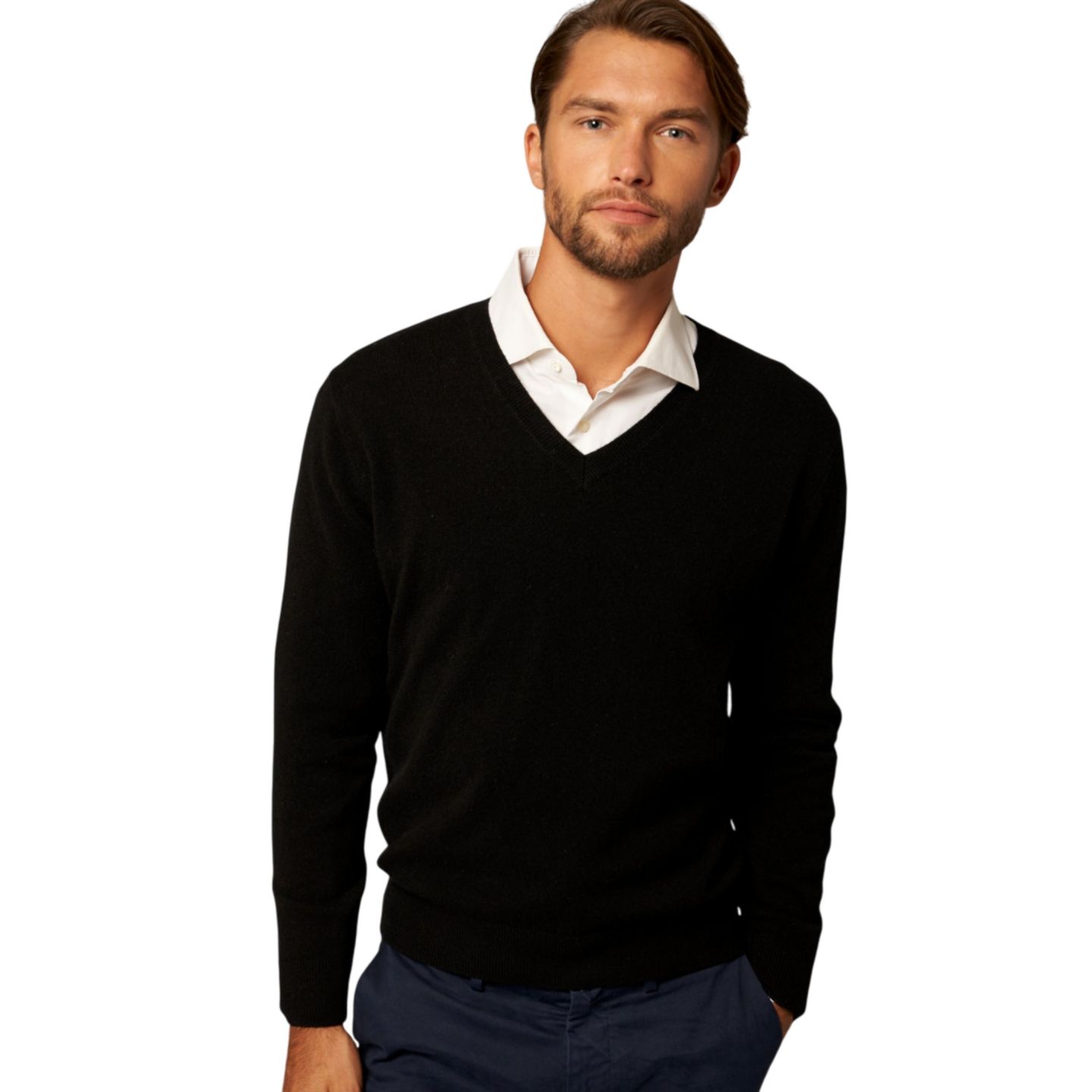 Мужской свитер Bellemere New York Solid V-Neck Merino, цвет: Чёрный — фото 1