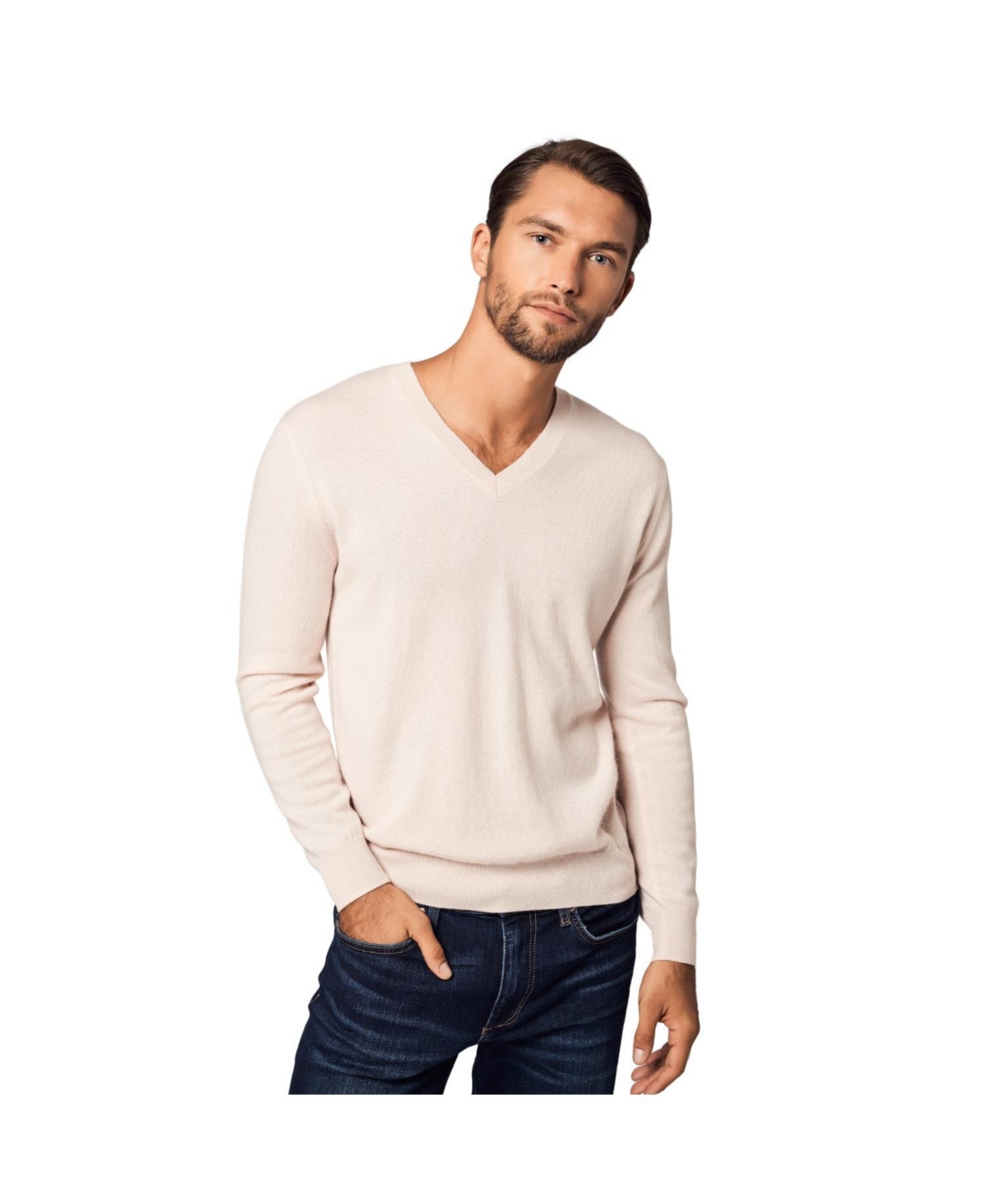 Bellemere Men's Solid V-Neck Merino Sweater - Light grey