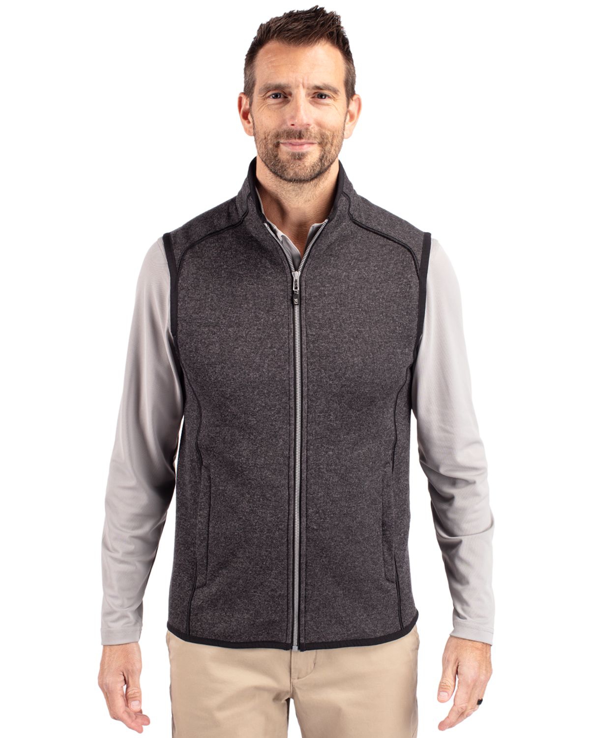 Mainsail Sweater-Knit Mens Big and Tall Full Zip Vest - Charcoal heather