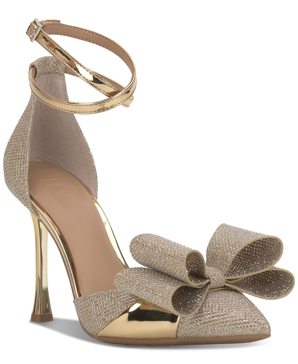 Women's Saori Bow Ankle-Strap Pumps, Created for Macy's - Gold TPU