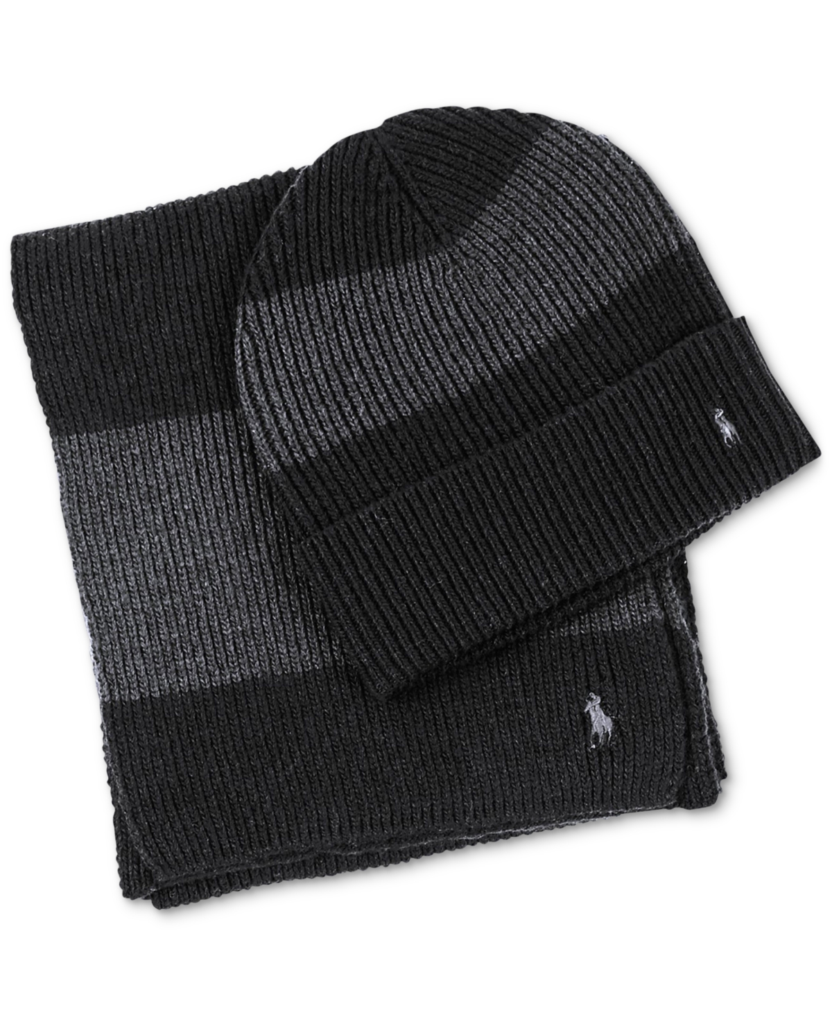 Polo Ralph Lauren Men's Rugby Stripe Scarf And Hat Gift Set, 2 Piece In Black