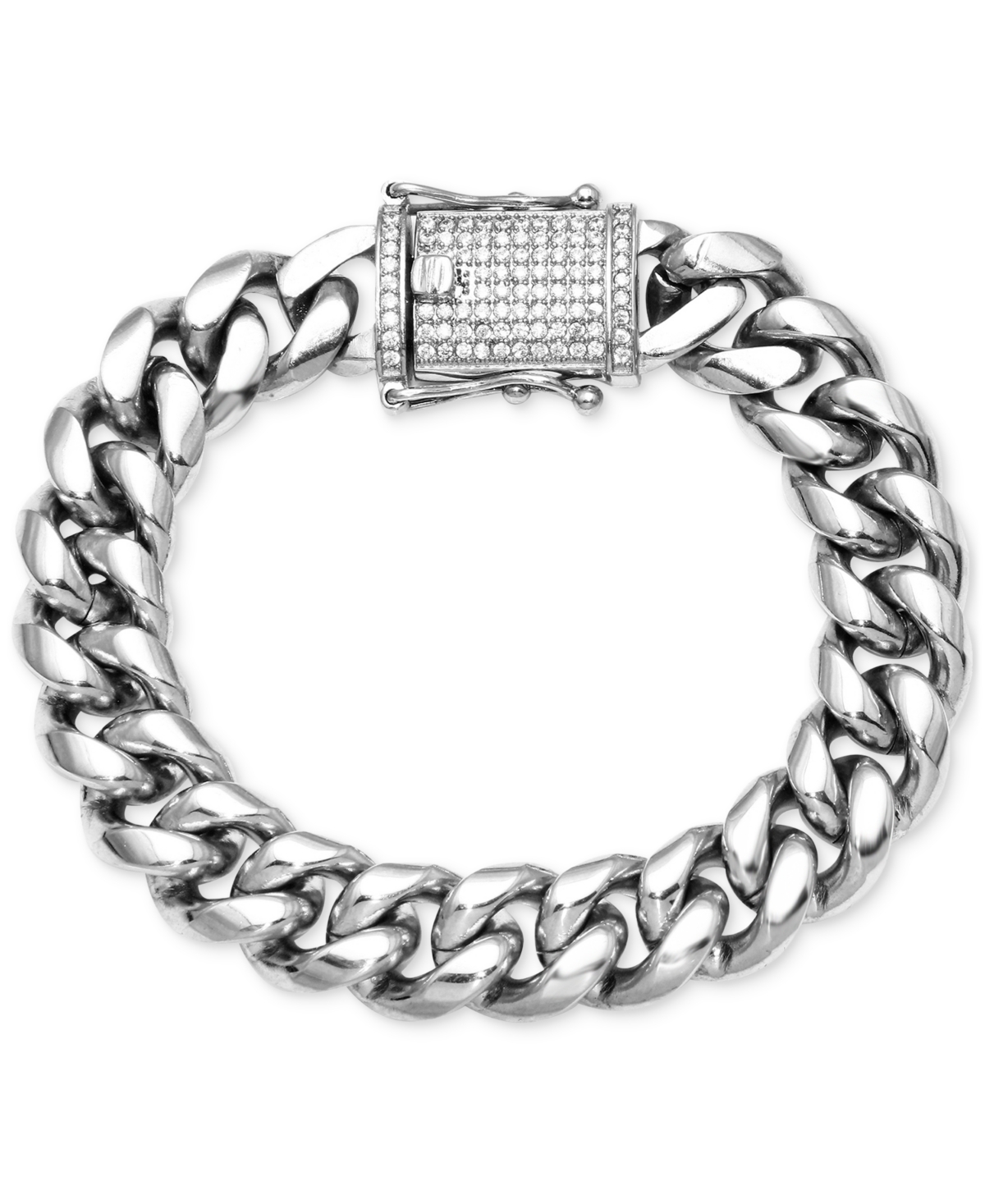 Macy's Men's Diamond Pave Clasp Curb Link Bracelet (1/2 Ct. T.w.) In Stainless Steel