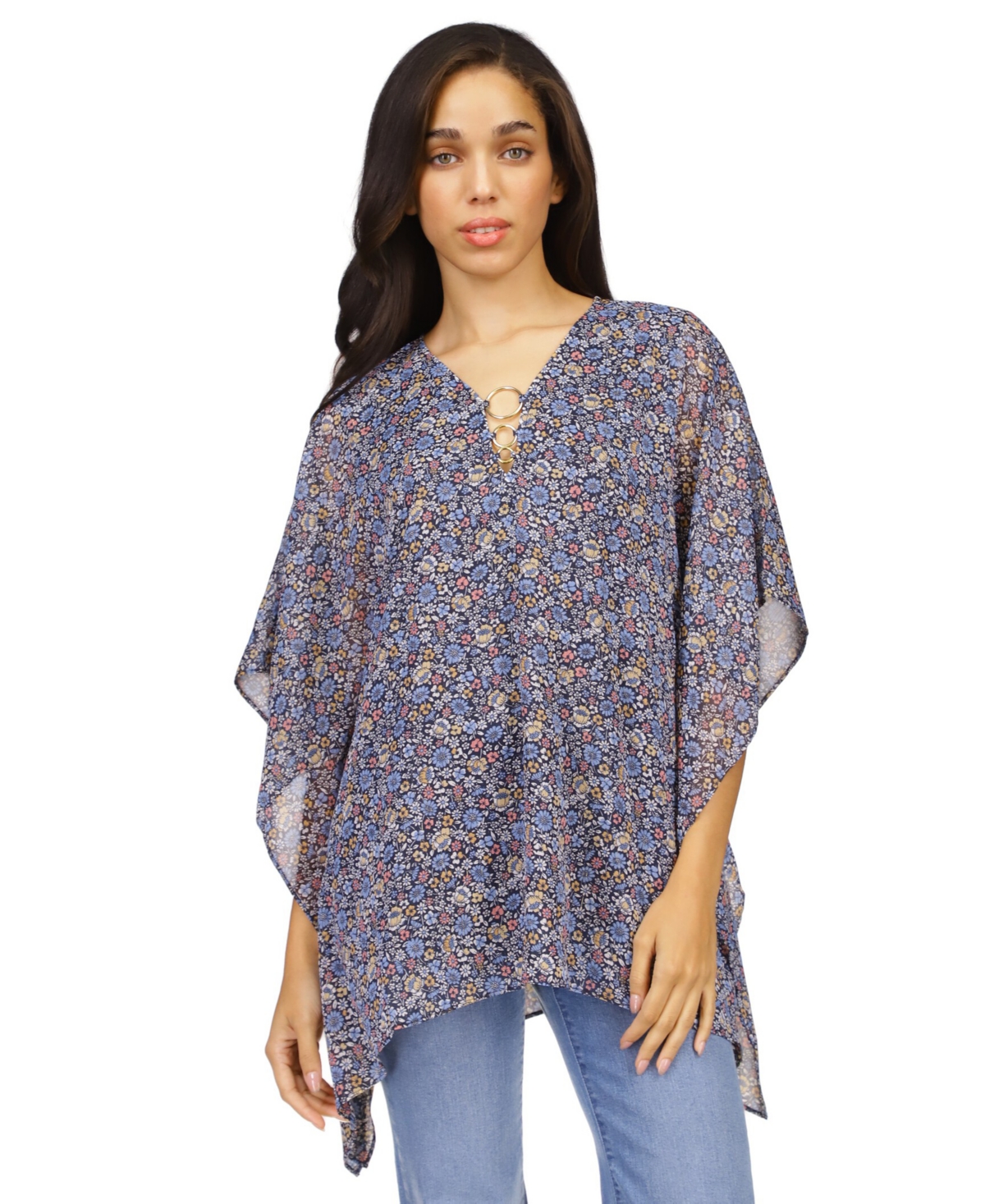Michael Kors Michael  Women's Floral-print Poncho Top In Dusty Rose